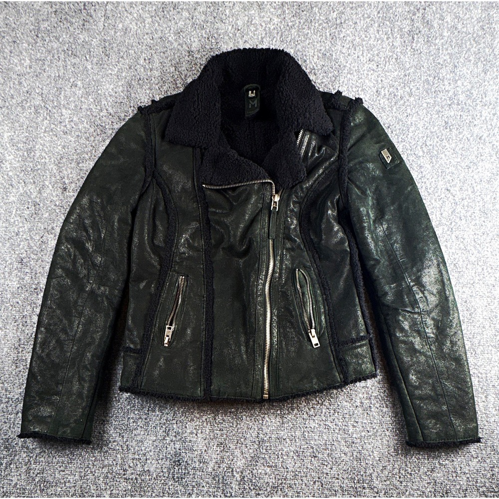 Mauritius Leather Jacket Womens Small 6 Black Shearling Asymmetric Moto Lambskin